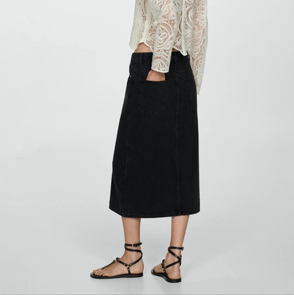 Mango Black High-Waist Midi Pencil Skirt with Front Slit - Picture 5 of 6